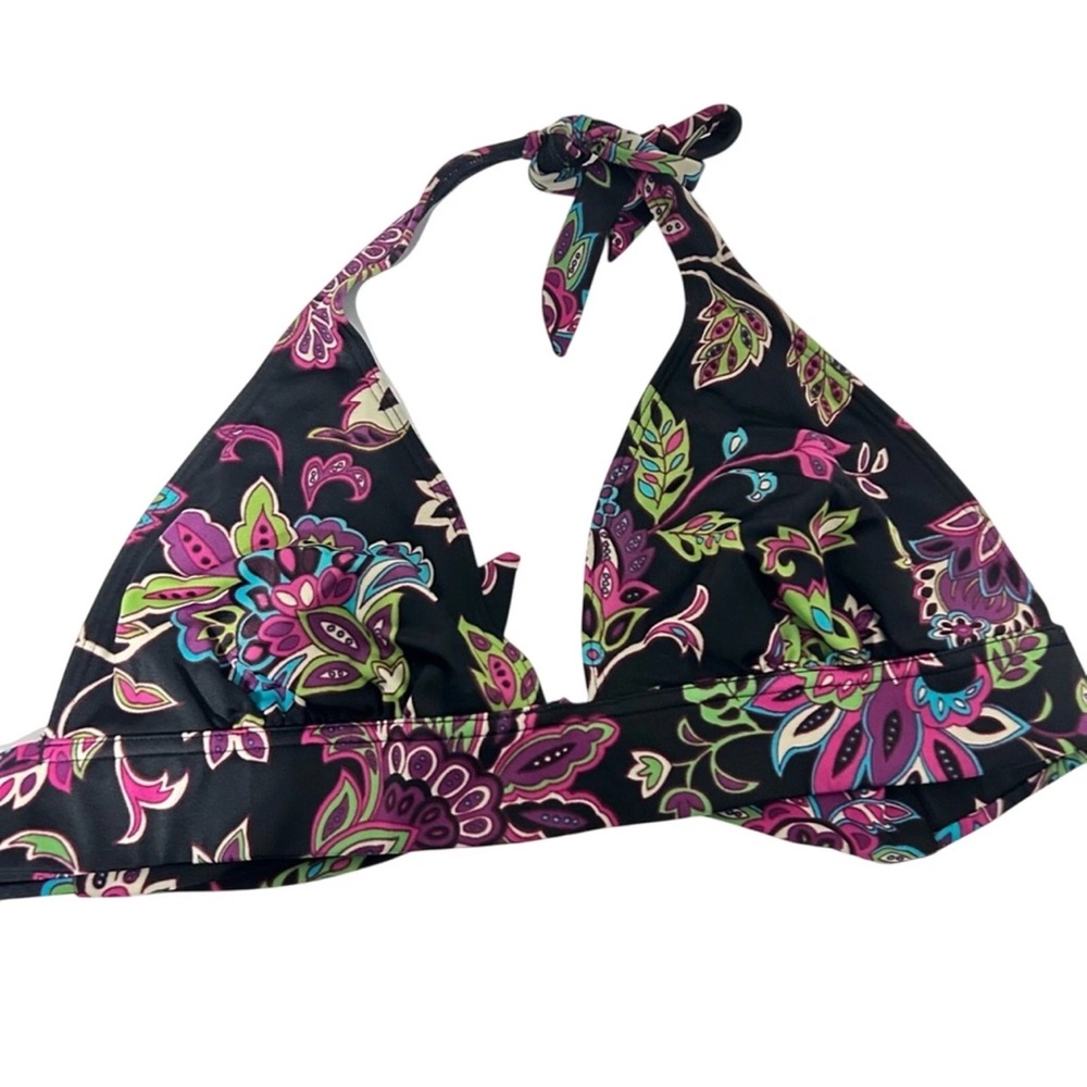 Victoria’s Secret Black Floral Print Halter Bikini Top Size Large